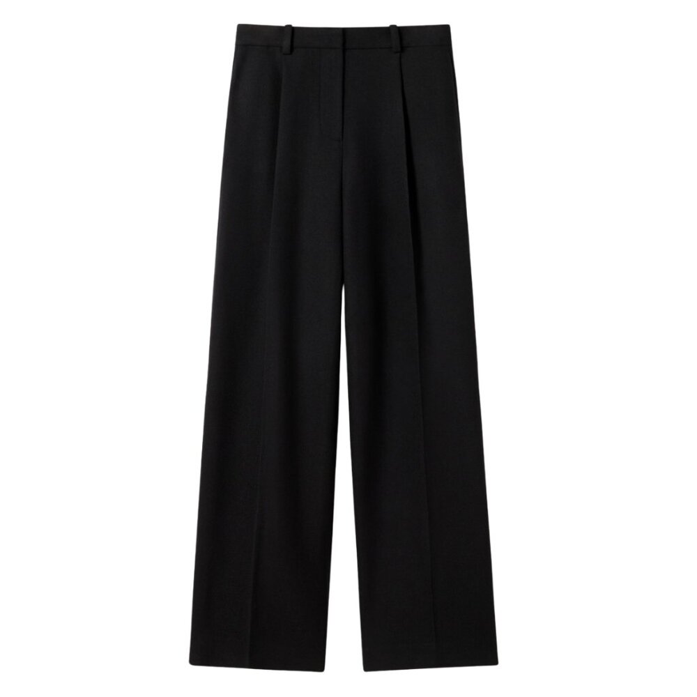 Silk-Wool Tweed Blend Trousers in Black, Size 6